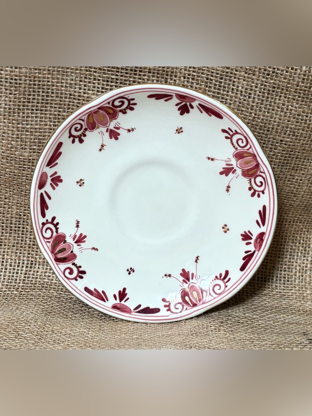 Vintage Delft Red Regina Saucer Plate Made In Holland Hand Painted Cottagecore